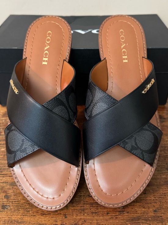 Coach Shoes - NIB Coach Hilda Cross-Band Slide Sandals in Black, Size 9